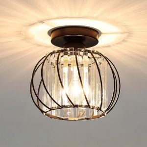 Plafonnier Moderne en Cristal LED Lustre Luminaires, Lampe de Plafond E27 pour Cuisine Couloir Salles à Manger Salons Bar (Noir) - 1 pack