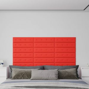 VidaXL Panneaux muraux 12 pcs Rouge 60x15 cm Similicuir 1,08 m² Rouge