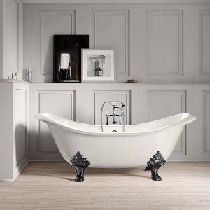 Baignoire sur pieds en fonte KINGSTON Blanche 168 cm Pieds chromés