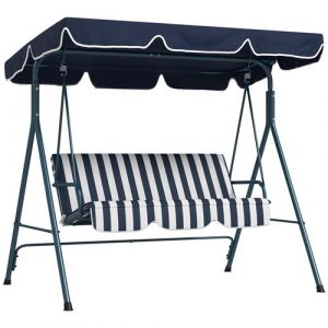Outsunny Balancelle de jardin 3 places toit réglable acier polyester bleu blanc rayé