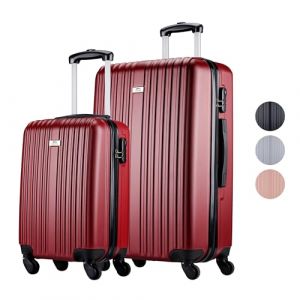 Slazenger Suitcase Set 2 Piece - Hand Luggage Trolley 26L and Spacious Luggage Suitcase 71L - Burgundy red
