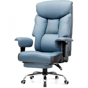 Chaise Gaming Grandes Tailles 180kg, Bureau Ergonomique, Si&egrave;ge 3D, R&eacute;glable avec Repose-Pieds, Cuir PU Confort, Bleu