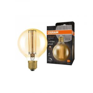 Osram Ampoule led Dimmable édition vintage, remplacement de 40 watts, E27, G80, 2200 Kelvin, lumière confortable chaude, verre transparent, pack