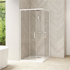 Kinedo Porte de douche coulissante d'angle c&ocirc;t&eacute; droit (&agrave; coupler avec c&ocirc;t&eacute; gauche) smart Design largeur 80 cm hauteur 2,05m profil&eacute; blanc verre transparent