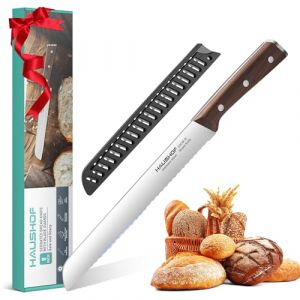 Couteau A Pain En Acier Inoxydable Avec Poignee En Bois Haushof, Couteau Pain 20 Cm Avec Fourreau, Coupe Pain Couteau De Cuisine Pour Pains, Patisserie, Desserts