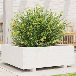 VidaXL Jardinière blanc 70x70x26,5 cm bois de pin massif, jardinière d'extérieur, bac à fleurs, boîte à plantes, jardinière de terrasse