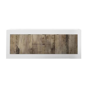 Calicosy Buffet bas 2 portes et 2 tiroirs - L210 cm - Effet Blanc et Chêne