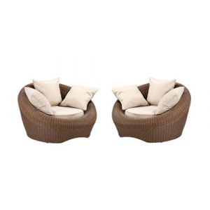 Image de Lot De 2 Fauteuils De Jardin En Résine Tressée Caramel White aven Neuf