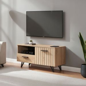 Meuble TV Noppen 100 x 38 x 49 cm effet ch&ecirc;ne noir [en.casa]
