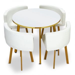 Menzzo Table ronde et chaises Riga Blanc et Simili Blanc