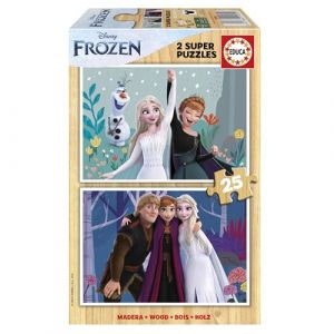 Educa Ensemble de 2 Puzzles de Bois avec 25 pièces chacun | Reine des Neiges. Mesure: 26 x 18 cm. Recommandé de 4 Ans (19959)