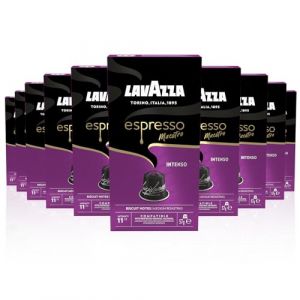 Lavazza Espresso Maestro Intenso, 100 Capsules Café Compatibles avec les Machines Nespresso Original, Notes de Bois, Épices et Cacao, Arabica et Robusta, Intensité 11/13, Torréfaction Moyenne
