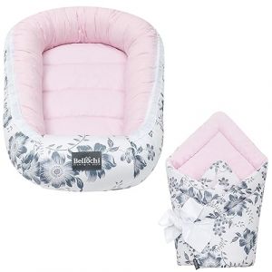Bellochi Set 2 in 1 Reducteur de Lit Bebe et Universelle Nid d'Ange Bebe - 100% Coton - Certifi&eacute; - Baie Rose