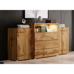 Buffet commodes 2 portes 3 tiroirs chêne avec led - marcel - bois clair