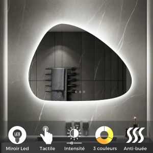 GALEO Miroir organique lumineux 60 x 80 cm antibuée + LED intensité & couleur réglables salle de bain - SANIVERRE