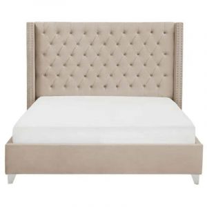 Lit double PRINCESSE 140X190 cm velours Beige sommier inclus