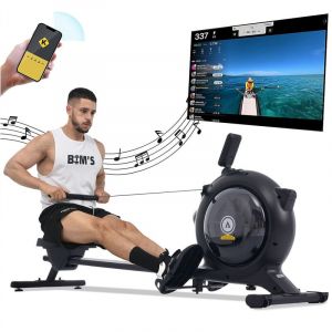Rameur 2 en 1 magnétique, résistance à l'eau, rameur domestique,, commande électronique, Application Bluetooth, compatibilité Kinomap, Noir