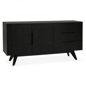 Image de Declikdeco Buffet Noir 2 portes et 3 Tiroirs PIPETTE