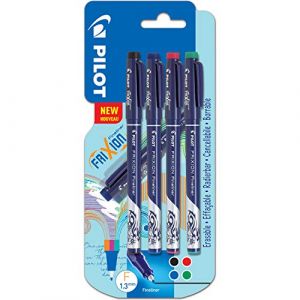 Pilot Fineliner sous blister - Pointe fine - Avec étui de 4 recharges : noir, bleu, rouge et vert