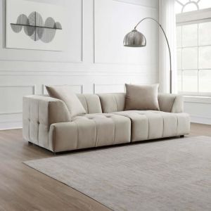 ANYA - Canapé capitonné 3 places en velours beige