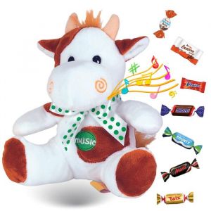 Peluche musicale Vache et son assortiment de 20 chocolats KINDER, CELEBRATIONS, DAIM