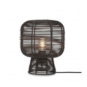 Good & Mojo Lampe de table bambou abat-jour rotin noir, h. 30cm