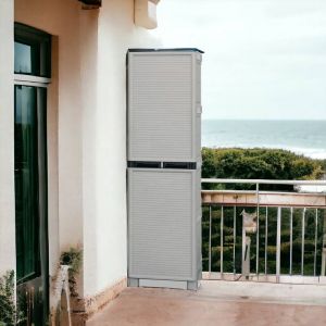 Armoire de porte ext&eacute;rieure ou int&eacute;rieure, armoire &agrave; 1 porte et 3 niveaux en polypropyl&egrave;ne, 100% Made in Italy,50x39h172 cm de couleur gris clair