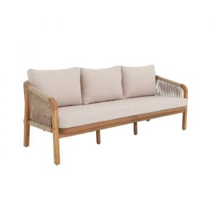 Canap&eacute; ext&eacute;rieur 3 places bois d'acacia et cordes avec coussins en tissu beige - Parana