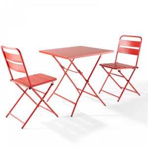 Oviala Ensemble table carrée et 2 chaises pliantes Palavas - Rouge