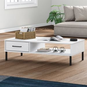 VidaXL Table basse avec pieds en métal Blanc Bois pin massif OSLO