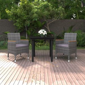 VidaXL Ensemble &agrave; d&icirc;ner de jardin coussins 3 pcs R&eacute;sine tress&eacute;e Verre - Gris