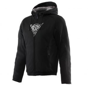 Dainese Bovisa Safety Hoodie Full Zip, Sweatshirt avec Fermeture éclair et Capuche, Doublure intérieure en Polaire, Homme, Noir/Blanc, 48