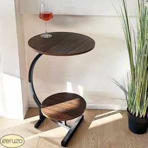 Ceruzo Side Table - Double Table Top Round 30 et 40 cm - Table basse - Table banc - Table d'ambiance - Marron