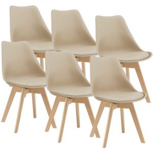 Helloshop26 - Lot de 6 chaises de salle à manger similicuir hêtre beige