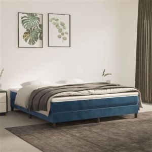 VidaXL Sommier &agrave; Lattes de Lit avec Matelas, Lit Rembourr&eacute;, Lit Double, Lit Adulte de Chambre &agrave; Coucher Int&eacute;rieur, Moderne, Bleu Fonc&eacute; 160x200cm Velours