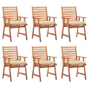 VidaXL Chaises à dîner d'extérieur 6 pcs avec coussins Acacia massif Crème