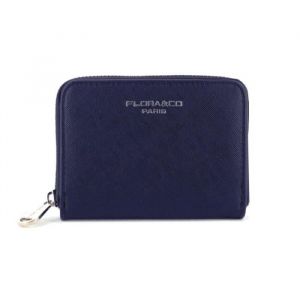 Portefeuille Porte-carte Femme Flora Co Paris - Format Court Zippée Saffiano - Bleu Marine