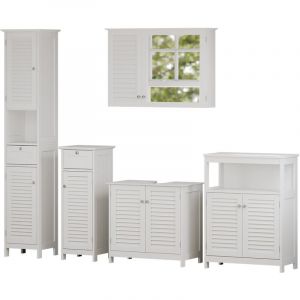 Vicco - Ensemble de meubles de salle de bain Riad, Blanc, 5 pièces, meuble bas avec étagère intermédiaire