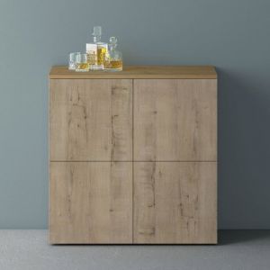 Mai & Mai Meuble de Rangement avec 4 Portes et 4 Compartiments Casier de Rangement Polyvalent Buffet Marron Clair + Chêne Blanc Clair 76x36,4x74 cm