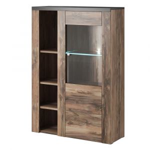 Buffet haut - PRICE FACTORY - SANTIAGO - Noyer et noir - 1 porte et 4 niches