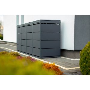 Cache Poubelle Quadruple en acier galvanisé et thermolaqué - 4x240 Litres - Gris