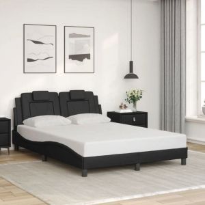 VidaXL Cadre de Lit avec Tête de Lit, Lit Rembourré avec Coussin, Lit Double, Lit Adulte Chambre, Moderne, Noir 120x200 cm Similicuir