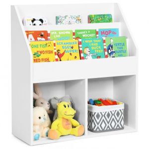 Coast Bookcase for Children Wood Toy Rack with 3-Stage Compartment and 2 Shelves 2-In-1 Children's Storage Rack White 70 x 30 x 80 cm