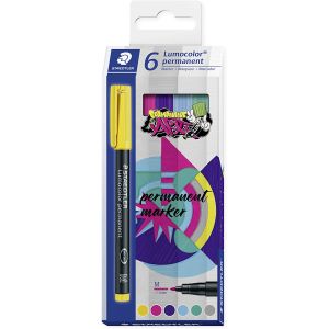 Staedtler Lumocolor Permanent 317 - Etui Carton 6 Feutres Permanents Pointe Moyenne 1 mm Assortis - 317 C6
