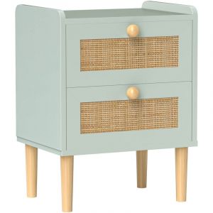 Image de Homcom Commode - 2 tiroirs - design boh&egrave;me en r&eacute;sine tress&eacute;e - 39,8 x 30 x 52,5 cm - vert olive