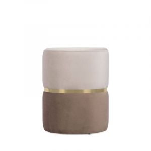 Pouf louise Velours Beige et Métal Doré