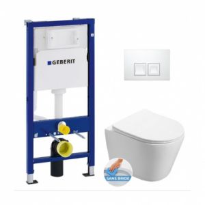 Image de Geberit Pack WC Bâti-support + WC Swiss Aqua Technologies Infinitio sans bride + Plaque Blanc alpin (InfinitioGeb1)