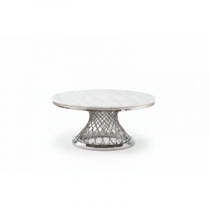 Table basse Deluxe Chrome plateau en verre marbr&eacute; d100 cm - Marbr&eacute; blanc