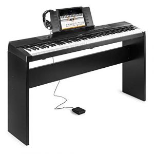 Image de Max KB6W Clavier électronique 88 touches avec meuble en bois et casque audio pour musicien confirmé, Touches semi-lourdes, Fonction d'enregistrement, 2 haut-parleurs intégrés