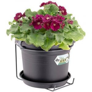Elho Jardini&egrave;re ronde pot de fleur Noir 2,5L bac &agrave; fleurs en plastique pour jardin terrasse d&eacute;coration